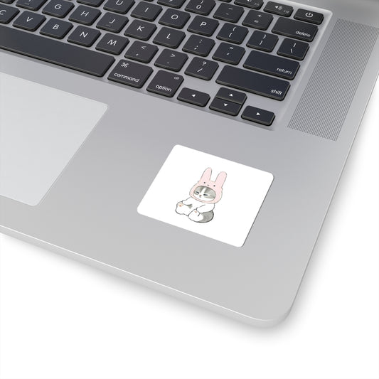 Kawaii Cat in Bunny Hat Kiss-Cut Sticker — Cute Pastel Laptop & Journal Decal