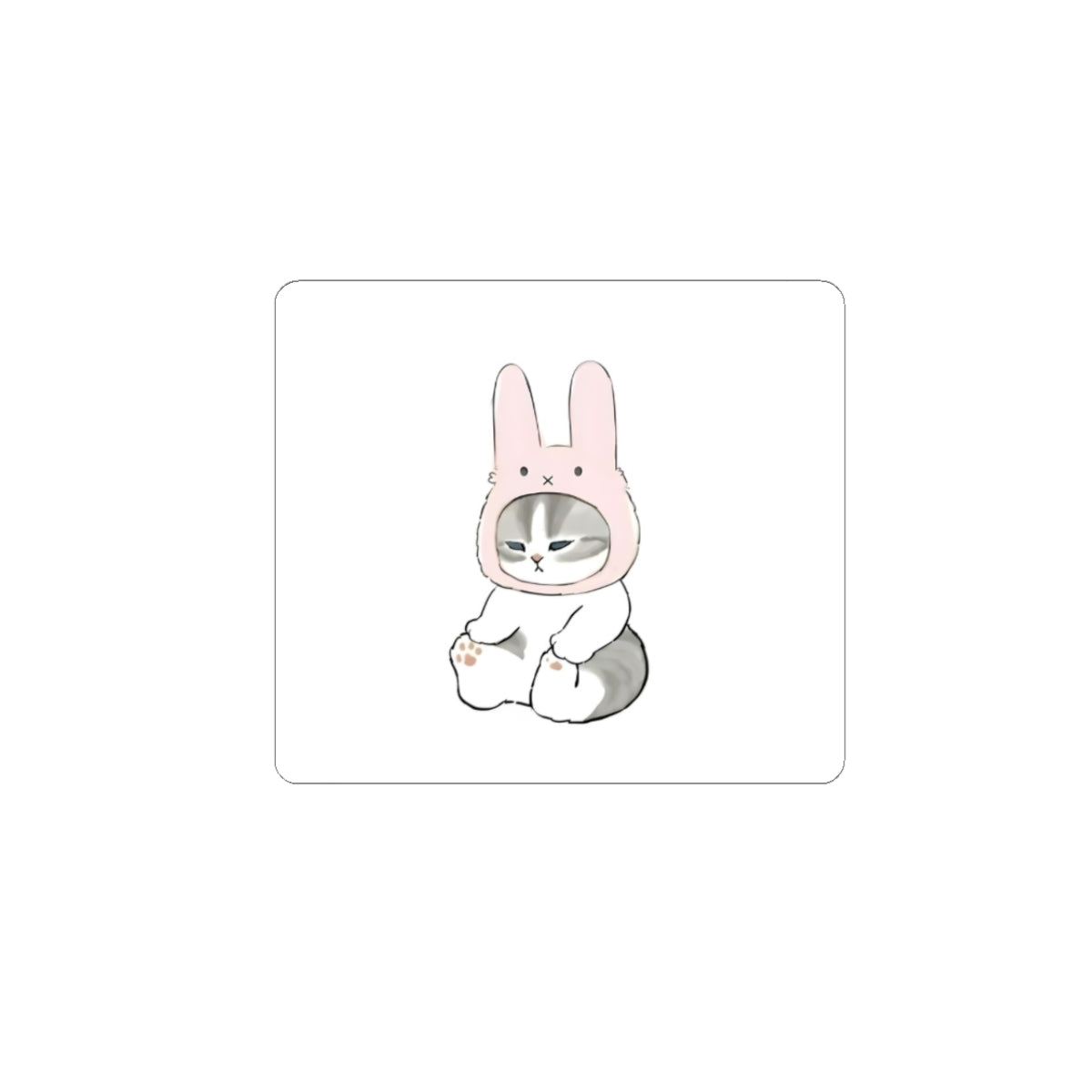 Kawaii Cat in Bunny Hat Kiss-Cut Sticker — Cute Pastel Laptop & Journal Decal