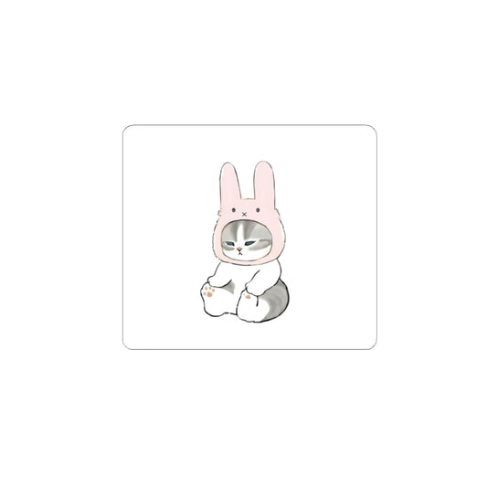 Kawaii Cat in Bunny Hat Kiss-Cut Sticker — Cute Pastel Laptop & Journal Decal